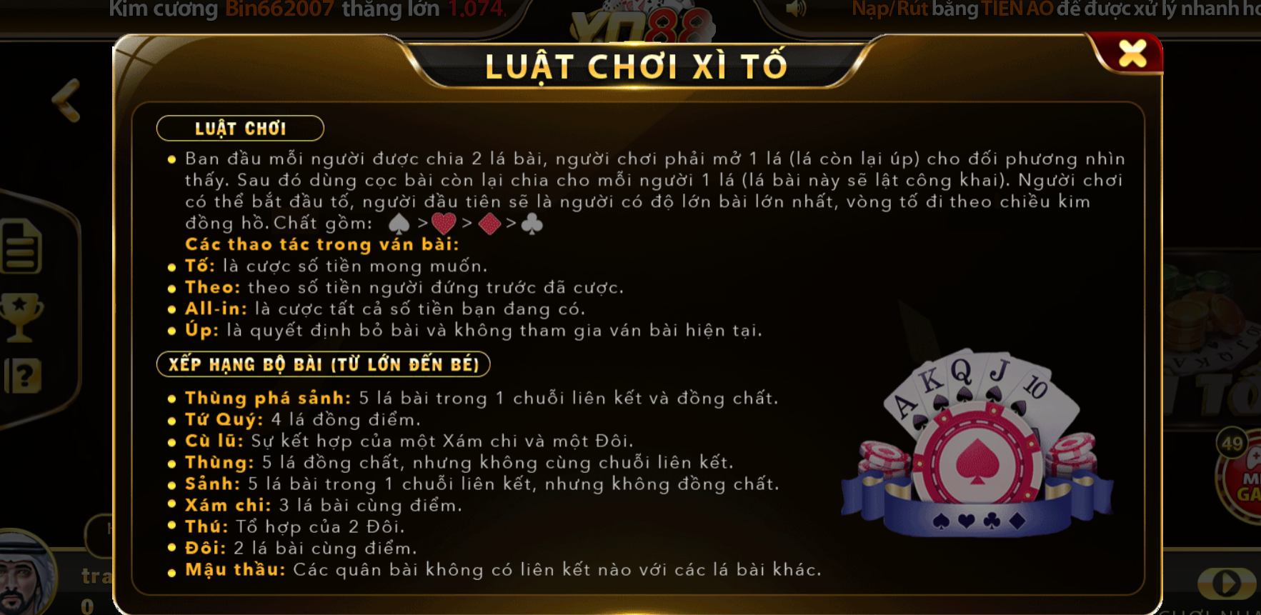 Luật chơi game bài Xì Tố Yo88