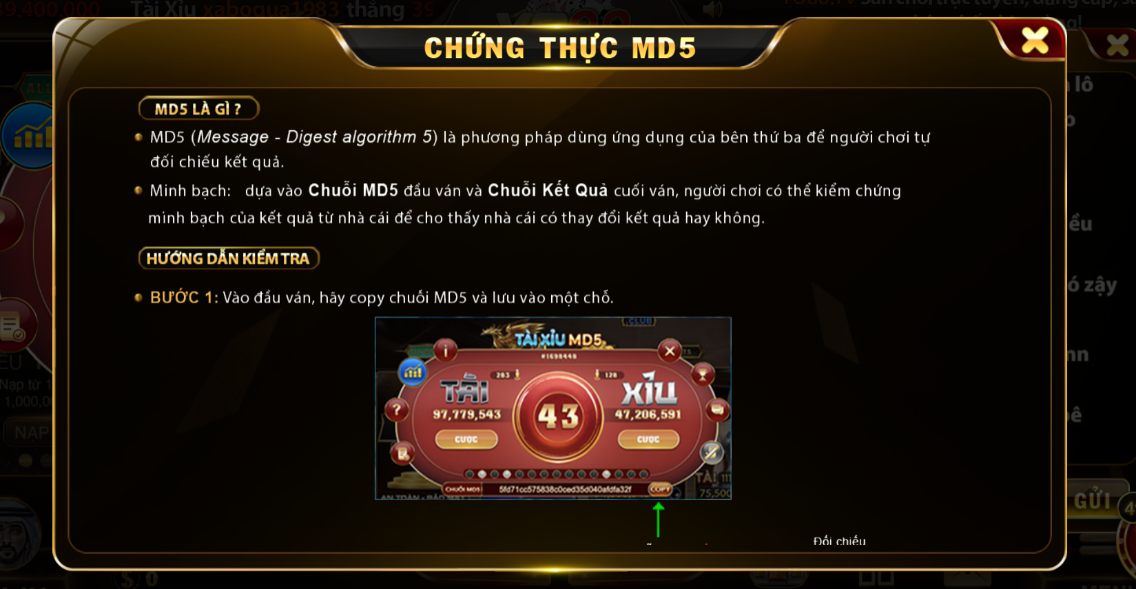 Người chơi tự kiểm tra 2 chuỗi kết quả trước và sau khi tung xí ngầu 