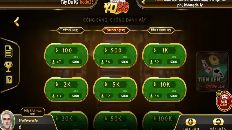 Chơi bài Tiến Lên Đếm Lá không thể bỏ qua mức cược